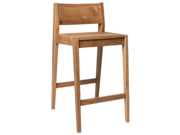 Wysoki stołek z drewna dębowego z prostym oparciem