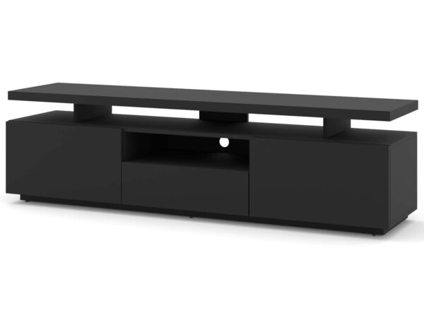 Czarna szafka RTV w stylu minimalistycznym z uchwytem wnękowym