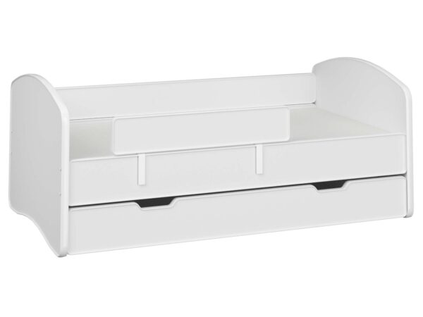 Łóżko dziecięce białe z szufladą i ruchomą barierką