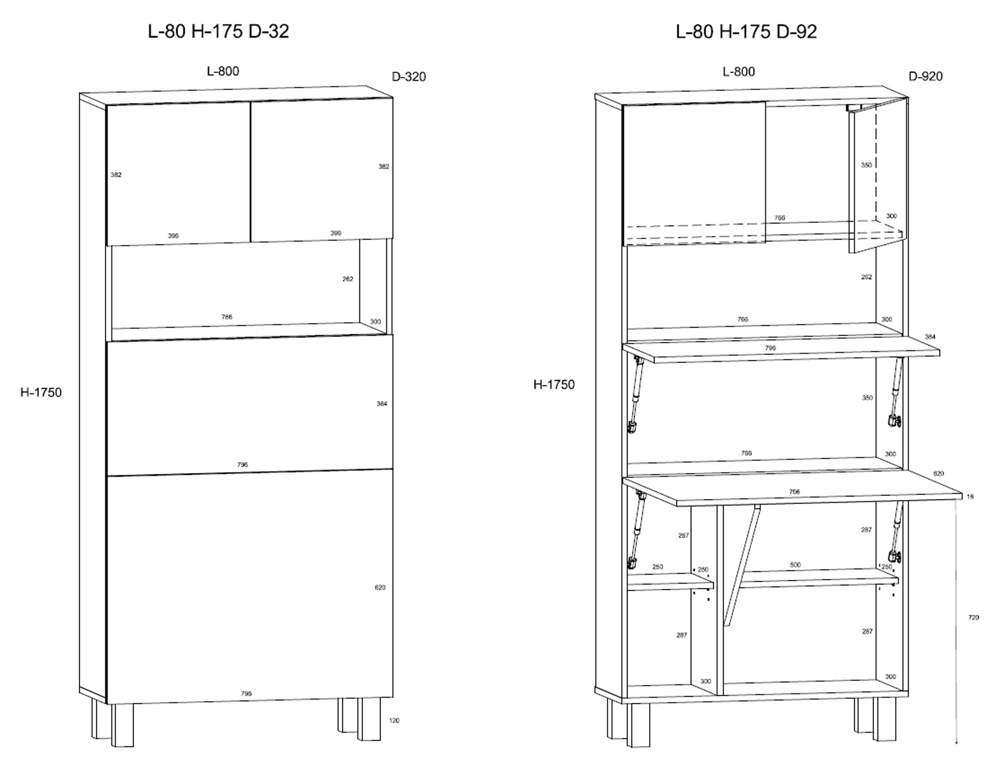 Schemat techniczny szafki RTV i wnętrza – wymiary i układ Schemat techniczny szafki RTV i wnętrza – wymiary i układ