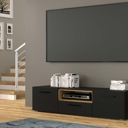 Czarna Szafka Stolik RTV 150cm NIMET - obrazek 3