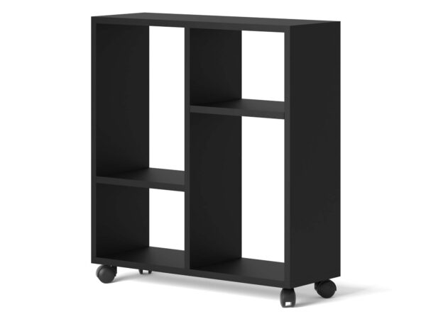 Czarny regał z kółkami do salonu lub biura