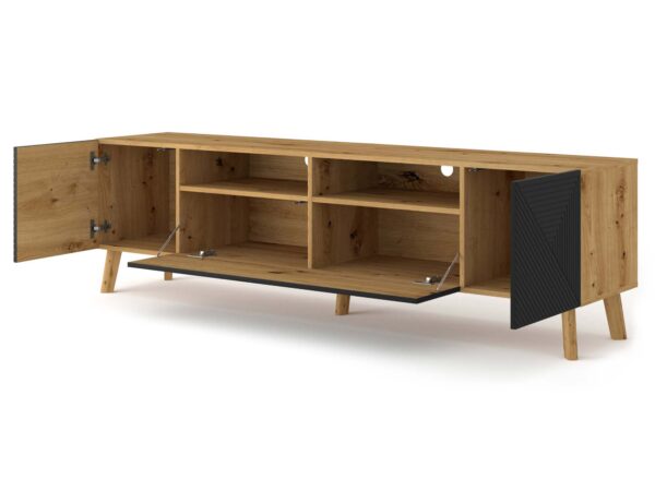 Szafka RTV z bocznymi szafkami i uchylnymi frontami, loftowy design