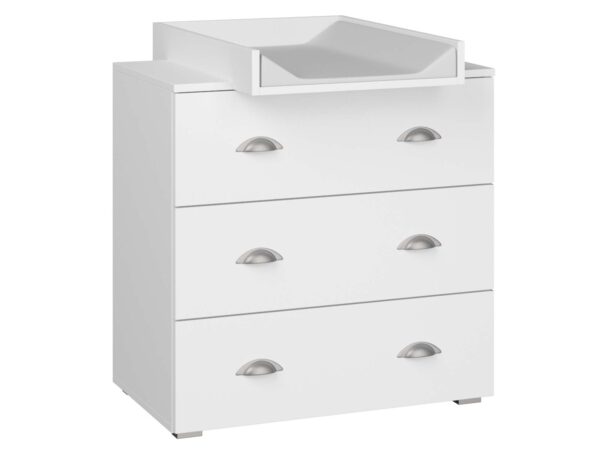 Biała komoda z przewijakiem i trzema szufladami, nowoczesny design