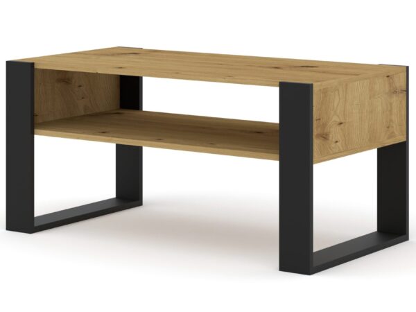 Minimalistyczne biurko z białym blatem i czarną podstawą, industrialny styl