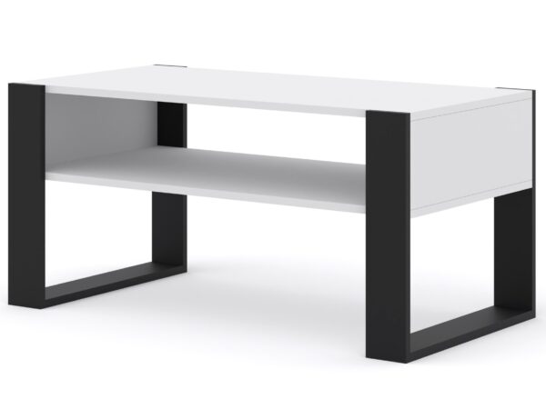 Białe biurko z czarnymi nogami i półką, szerokość 100 cm