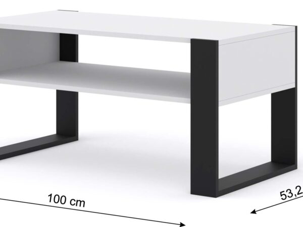 Białe biurko z czarnymi nogami i półką, szerokość 100 cm