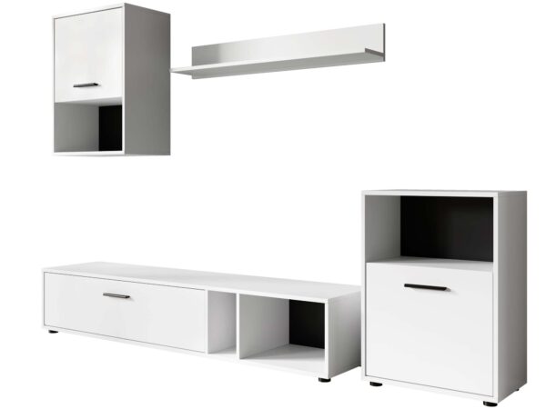 Szafka RTV z szufladami i półką – styl minimalistyczny, kolor biały połysk