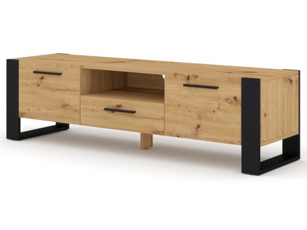 Szafka RTV z szufladą, szafką boczną i otwartą półką, styl loftowy