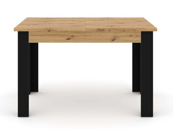 Dębowy stół prostokątny z czarnymi nogami, widok z boku