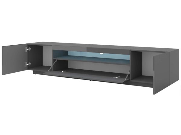 Grafitowa szafka RTV z otwartą półką i LED w stylu nowoczesnym