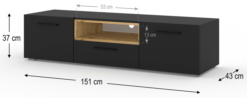 Czarna Szafka Stolik RTV 150cm NIMET - obrazek 7