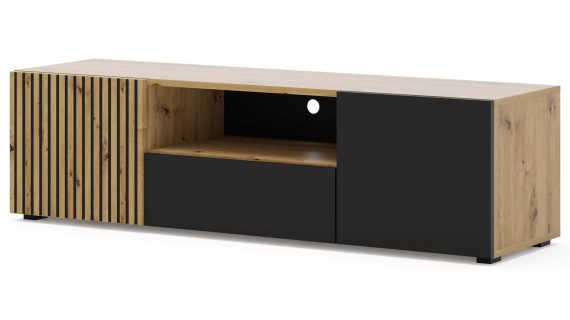 Szafka pod TV dąb artisan czarny mat MERVE
