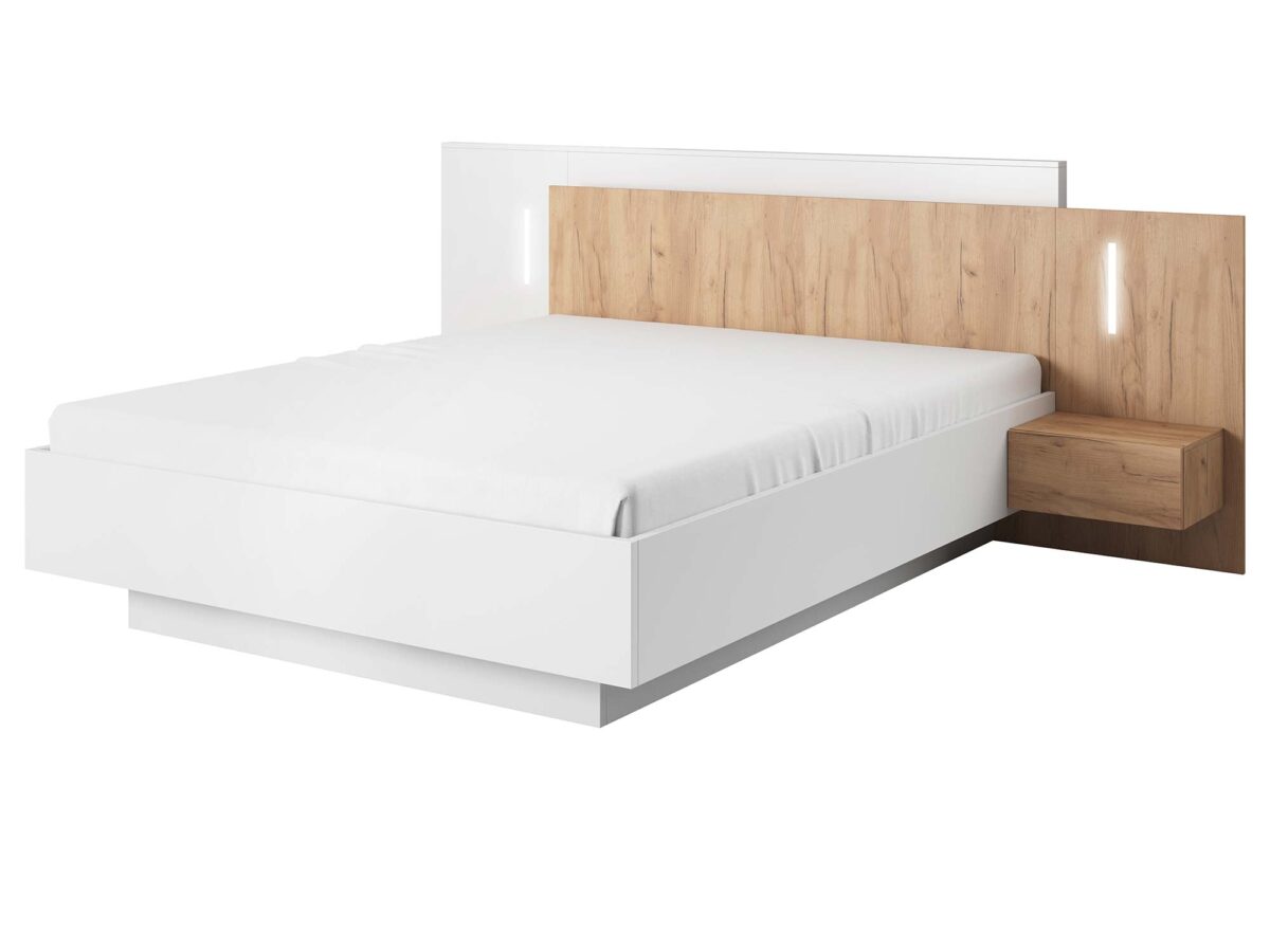 Łóżko ze stolikami nocnymi i oświetleniem LED MAILS