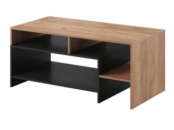 Nowoczesny stolik kawowy z dębowym blatem i czarną podstawą w stylu loftowym