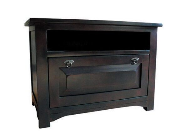 Ciemna komoda RTV z litego drewna w stylu kolonialnym