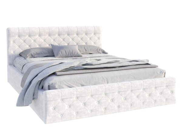 Pikowane łóżko z zagłówkiem i drewnianymi nogami w stylu glamour