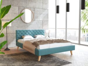 miniaturka Pikowane Łóżko na Drewnianych Nóżkach AUSTIN