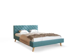 miniaturka Pikowane Łóżko na Drewnianych Nóżkach AUSTIN