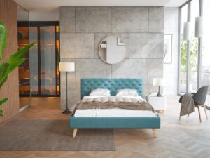 miniaturka Pikowane Łóżko na Drewnianych Nóżkach AUSTIN