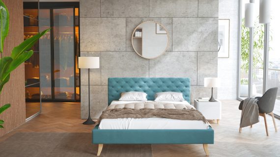 miniaturka Pikowane Łóżko na Drewnianych Nóżkach AUSTIN