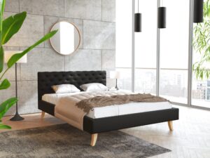 miniaturka Pikowane Łóżko na Drewnianych Nóżkach AUSTIN