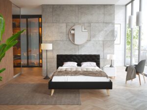 miniaturka Pikowane Łóżko na Drewnianych Nóżkach AUSTIN