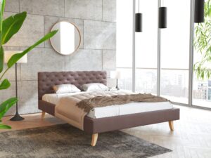 miniaturka Pikowane Łóżko na Drewnianych Nóżkach AUSTIN