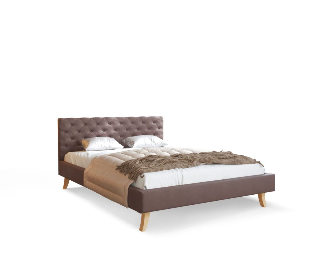 Pikowane Łóżko na Drewnianych Nóżkach AUSTIN