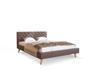 Pikowane Łóżko na Drewnianych Nóżkach AUSTIN