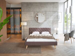 miniaturka Pikowane Łóżko na Drewnianych Nóżkach AUSTIN