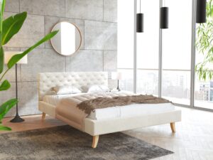 miniaturka Pikowane Łóżko na Drewnianych Nóżkach AUSTIN