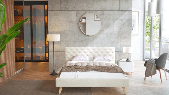 miniaturka Pikowane Łóżko na Drewnianych Nóżkach AUSTIN