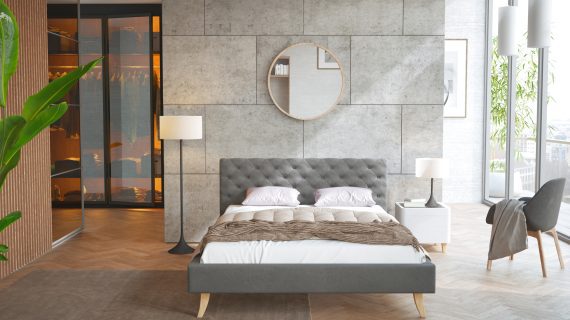 miniaturka Pikowane Łóżko na Drewnianych Nóżkach AUSTIN