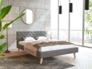 miniaturka Pikowane Łóżko na Drewnianych Nóżkach AUSTIN