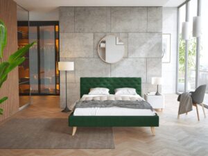 miniaturka Pikowane Łóżko na Drewnianych Nóżkach AUSTIN