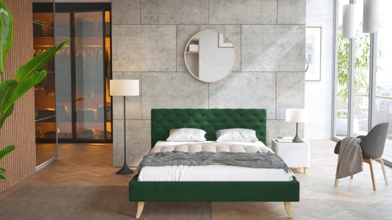 miniaturka Pikowane Łóżko na Drewnianych Nóżkach AUSTIN