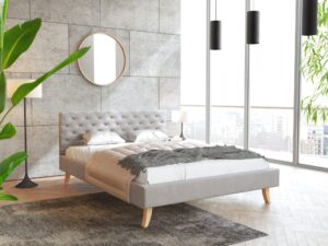 miniaturka Pikowane Łóżko na Drewnianych Nóżkach AUSTIN