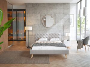 miniaturka Pikowane Łóżko na Drewnianych Nóżkach AUSTIN