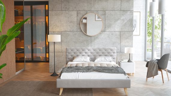 miniaturka Pikowane Łóżko na Drewnianych Nóżkach AUSTIN