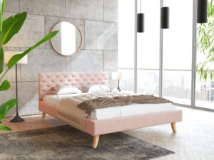 miniaturka Pikowane Łóżko na Drewnianych Nóżkach AUSTIN