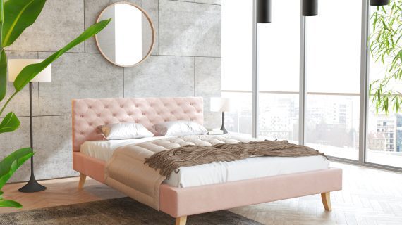 miniaturka Pikowane Łóżko na Drewnianych Nóżkach AUSTIN