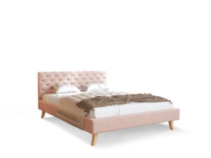 miniaturka Pikowane Łóżko na Drewnianych Nóżkach AUSTIN