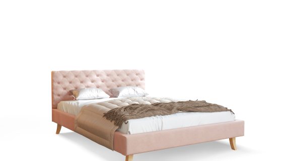 miniaturka Pikowane Łóżko na Drewnianych Nóżkach AUSTIN