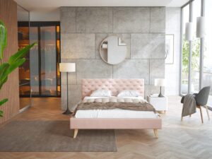 miniaturka Pikowane Łóżko na Drewnianych Nóżkach AUSTIN