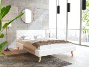 miniaturka Pikowane Łóżko na Drewnianych Nóżkach AUSTIN