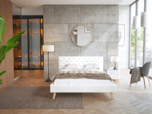 miniaturka Pikowane Łóżko na Drewnianych Nóżkach AUSTIN