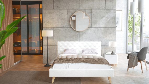 miniaturka Pikowane Łóżko na Drewnianych Nóżkach AUSTIN