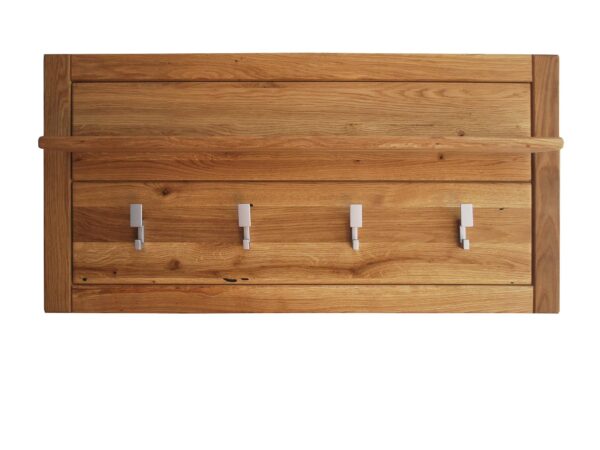 Panel wieszakowy z hakami z aluminium, drewno dębowe