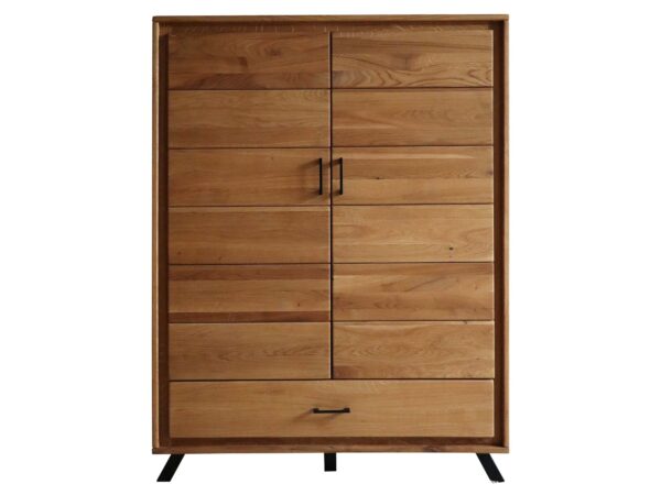 Komoda z dębu z czterema szufladami i szafkami, solidne wykonanie